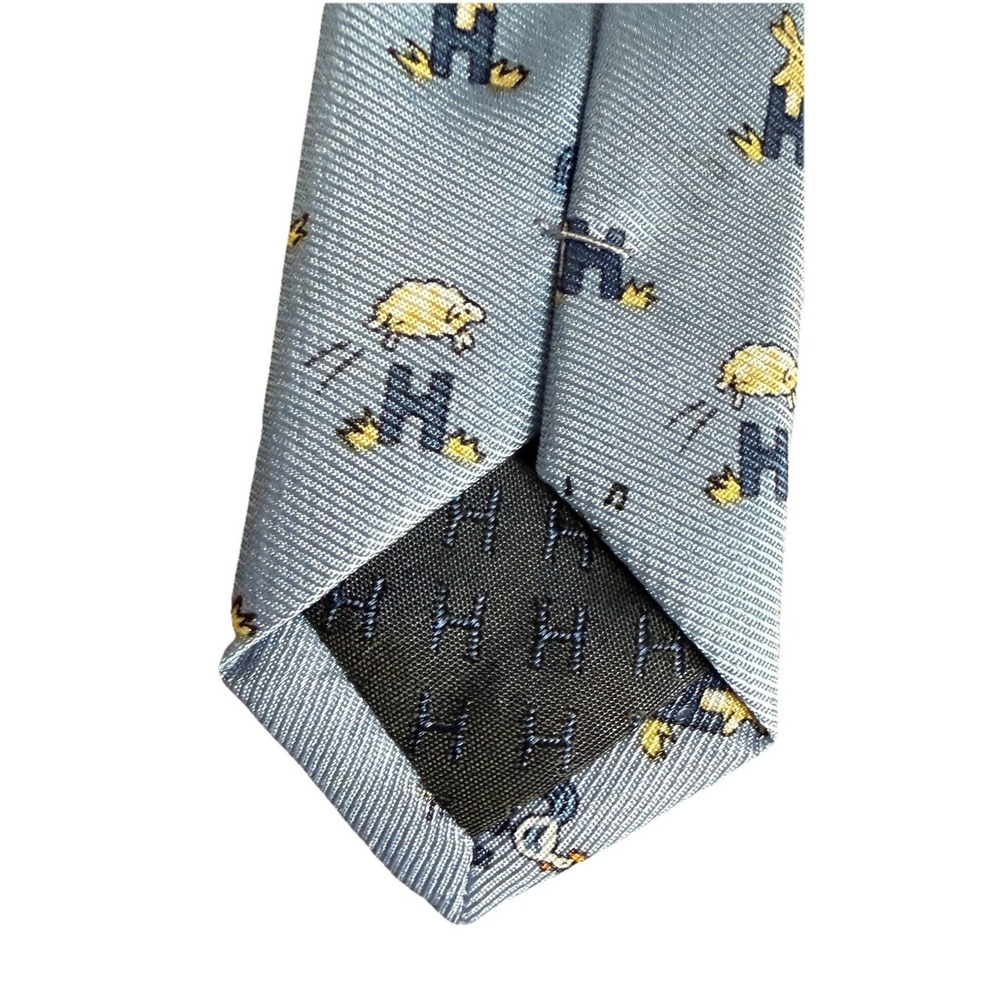 Authentic Hermès Silk Tie Blue Farm Animal H Chicken Sheep Rabbit Novelty France - Picture 4 of 5